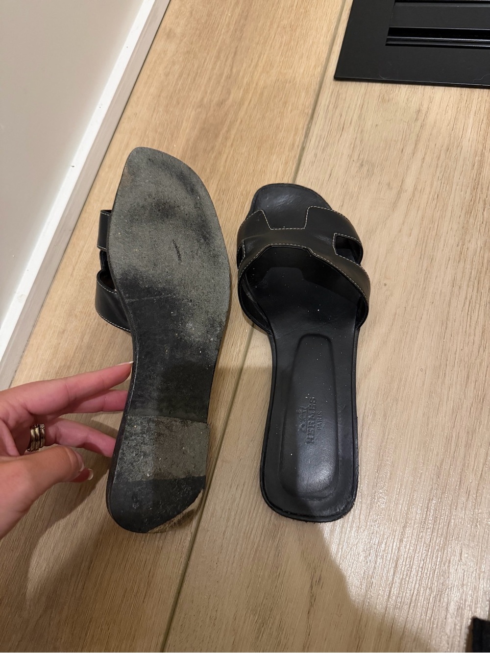 Hermes Black Oran Slide Sandals - Picture 2 of 3